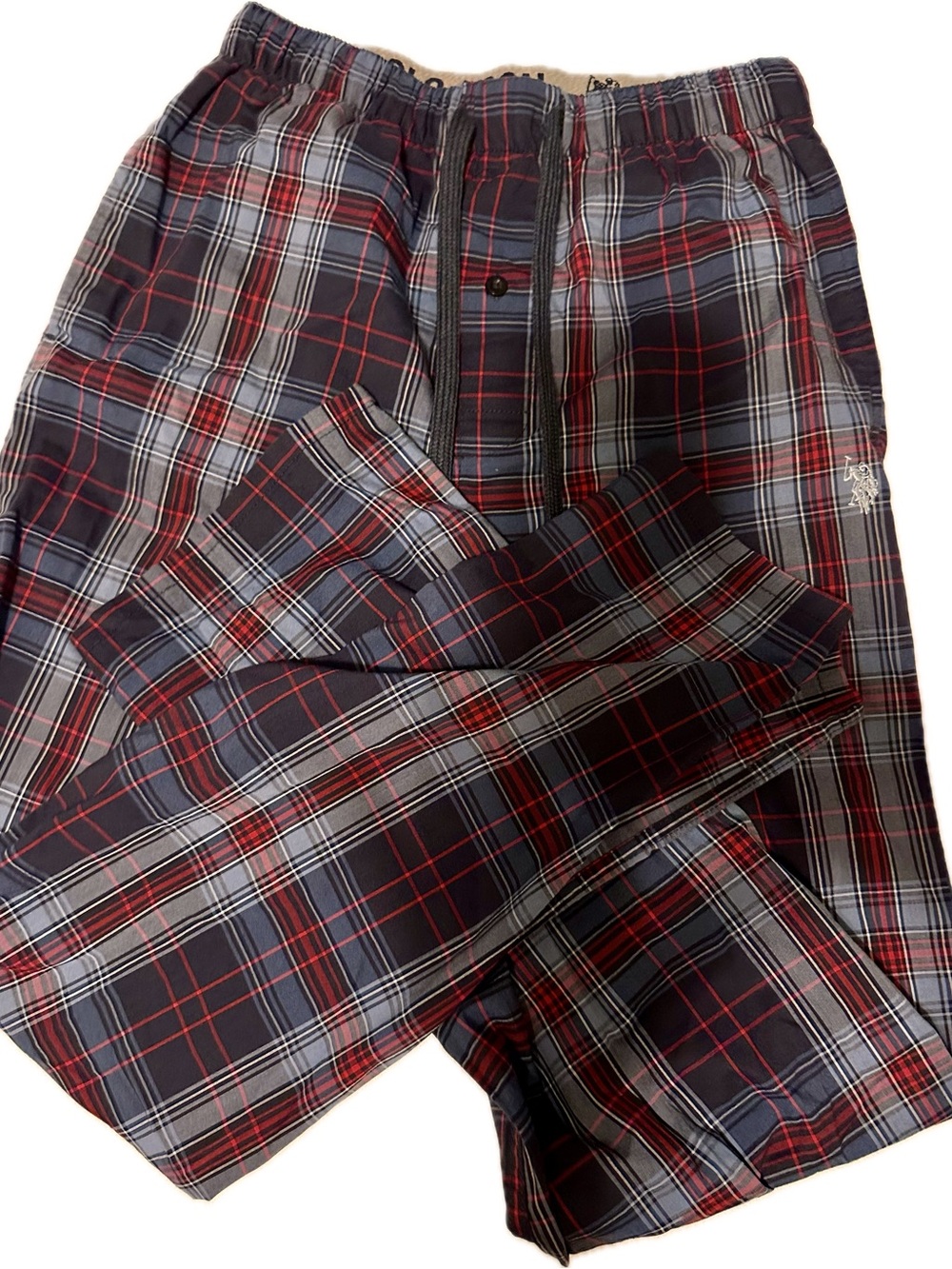 Polo Plaid Drawstring Lounge Pants in Navy, Red & White